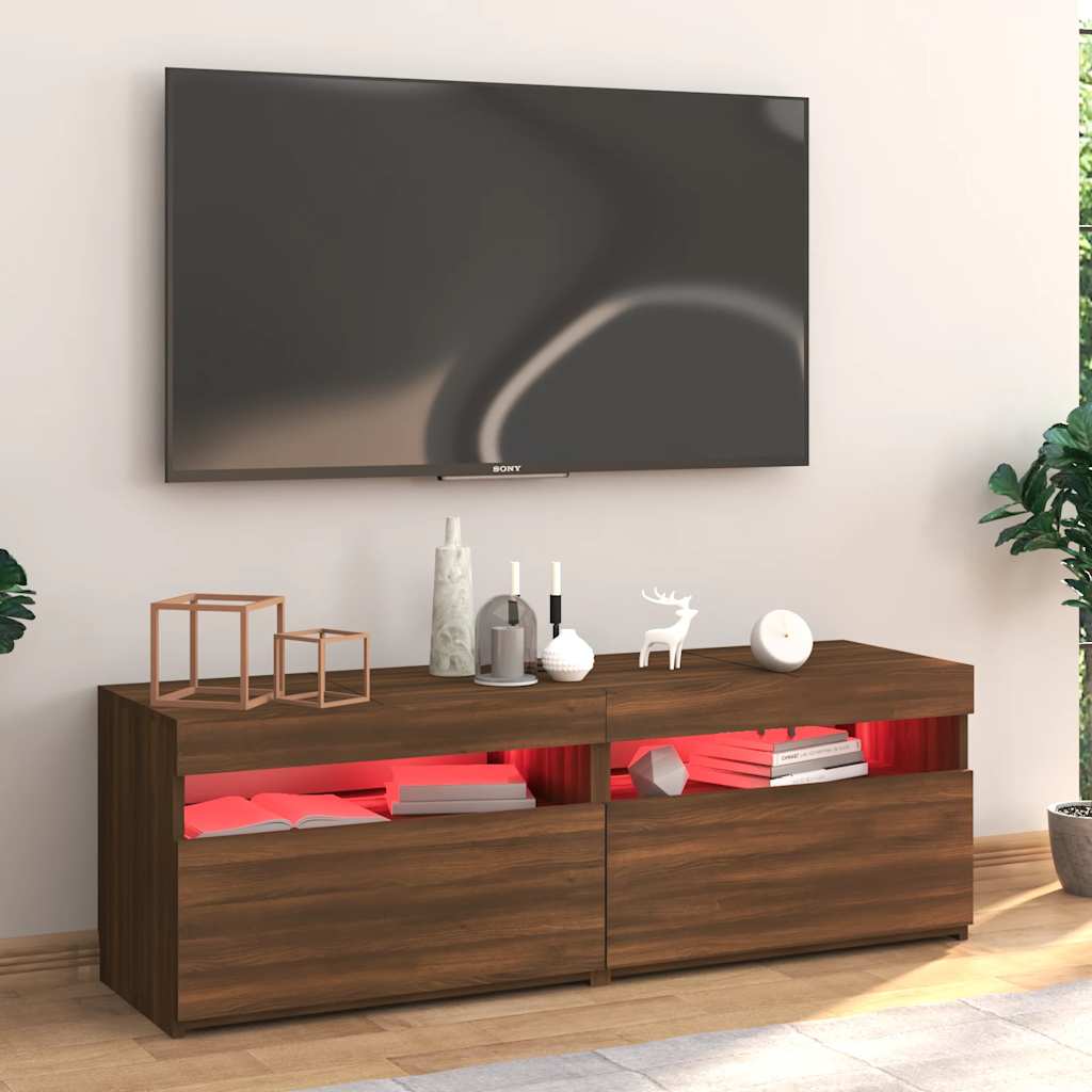 tv-bord med LED-lys 120x35x40 cm brun egetræsfarve