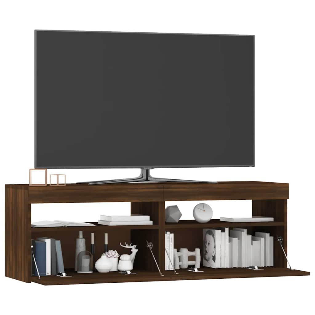 tv-bord med LED-lys 120x35x40 cm brun egetræsfarve