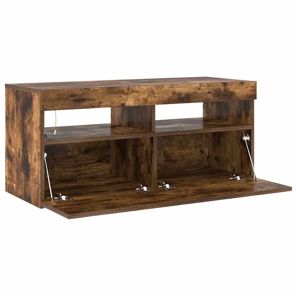 tv-bord med LED-lys 90x35x40 cm røget egetræsfarve