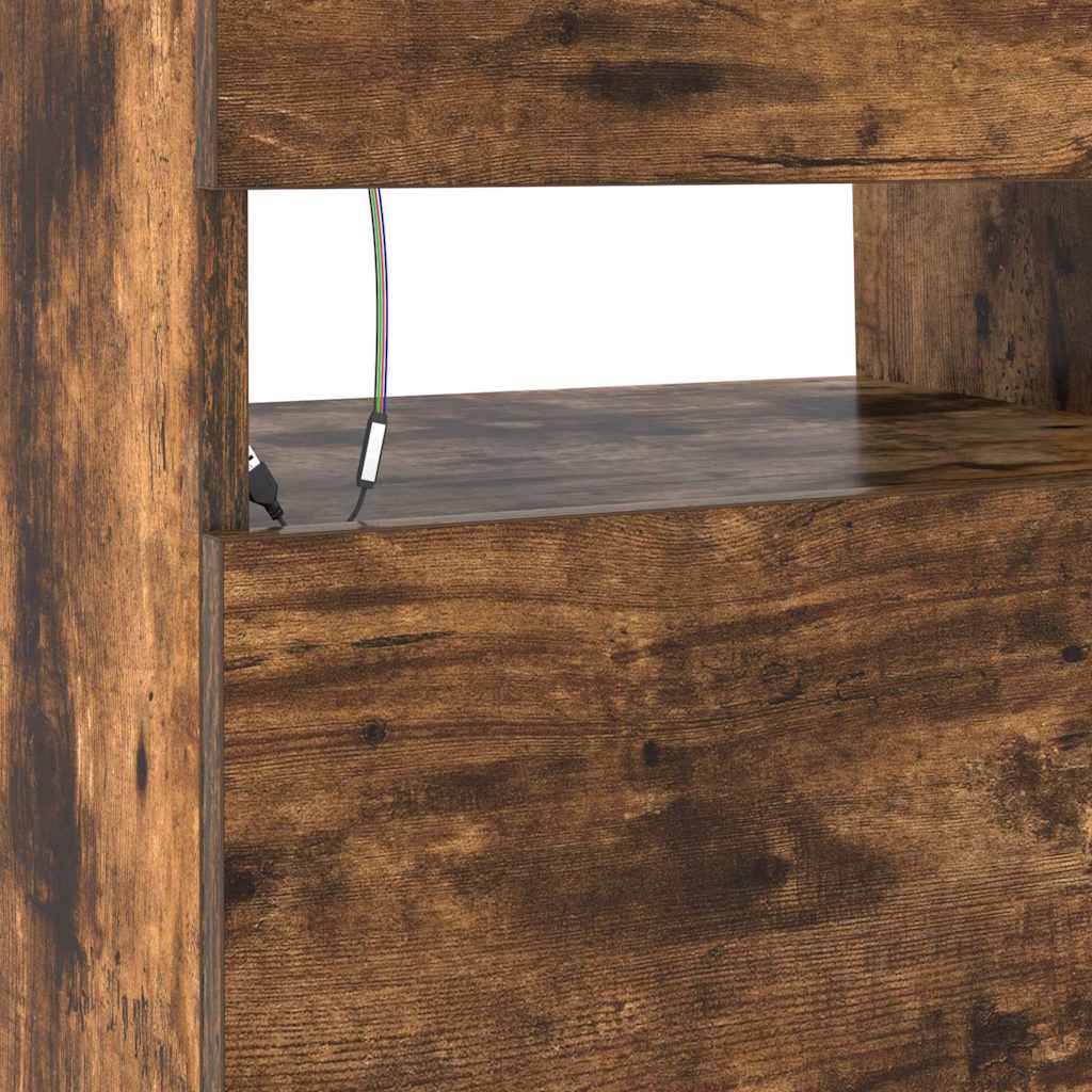 tv-bord med LED-lys 90x35x40 cm røget egetræsfarve