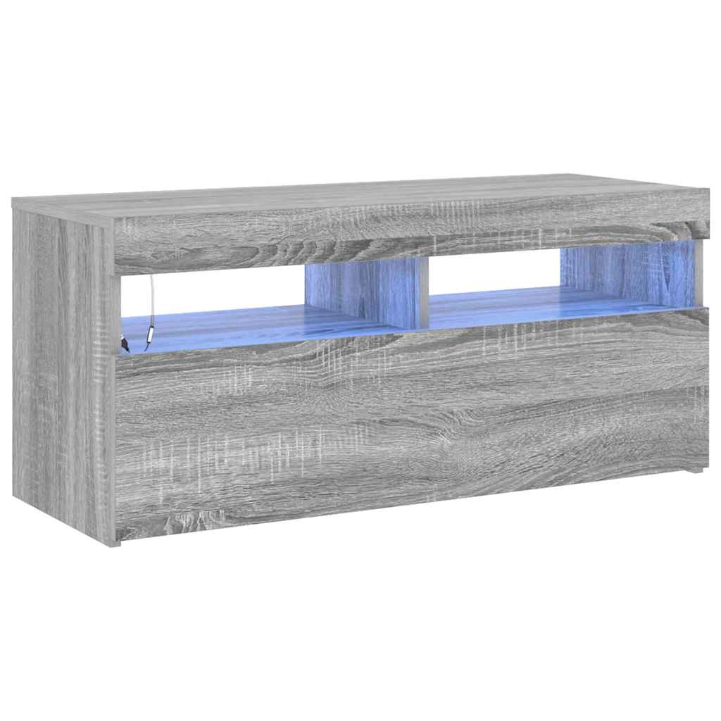 tv-bord med LED-lys 90x35x40 cm grå sonoma-eg