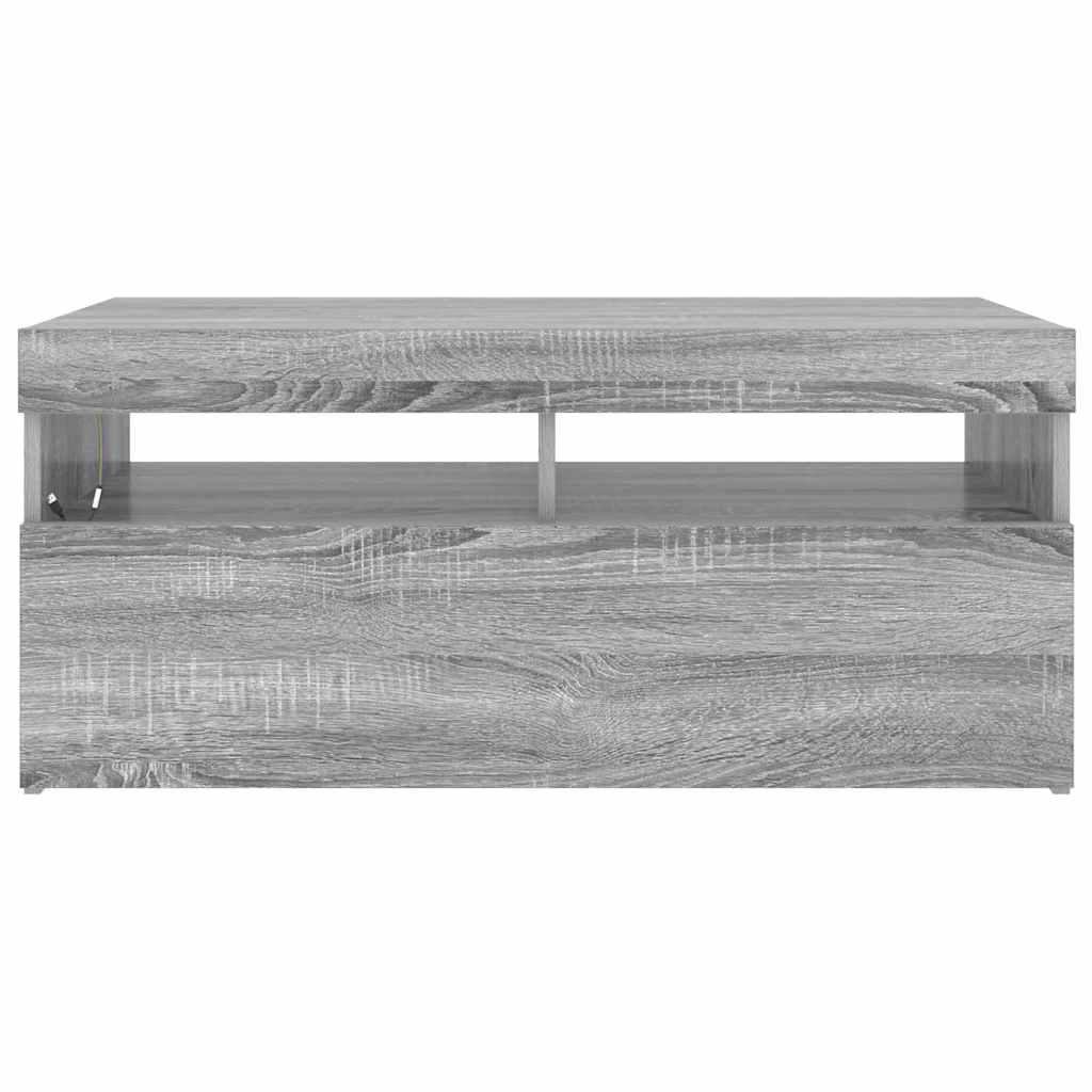 tv-bord med LED-lys 90x35x40 cm grå sonoma-eg