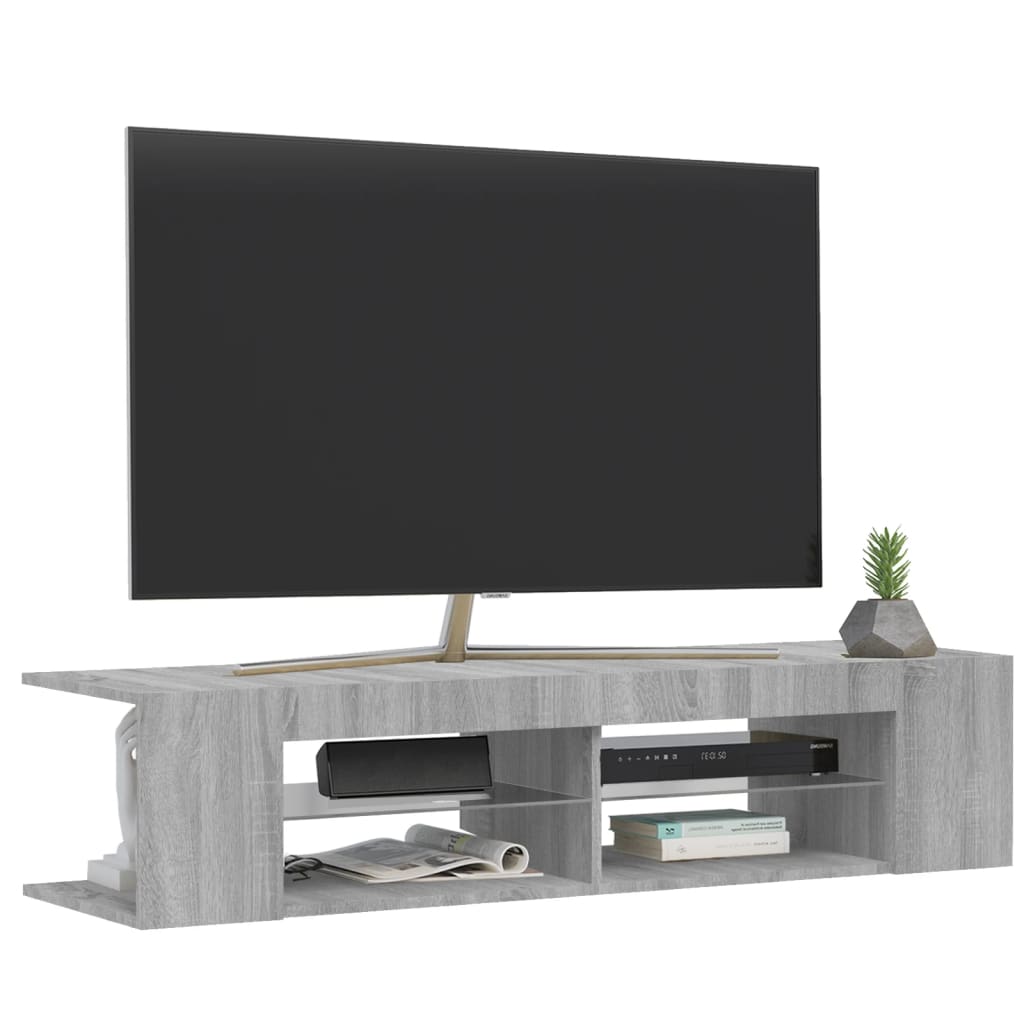 tv-bord med LED-lys 135x39x30 cm grå sonoma-eg