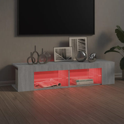 tv-bord med LED-lys 135x39x30 cm grå sonoma-eg