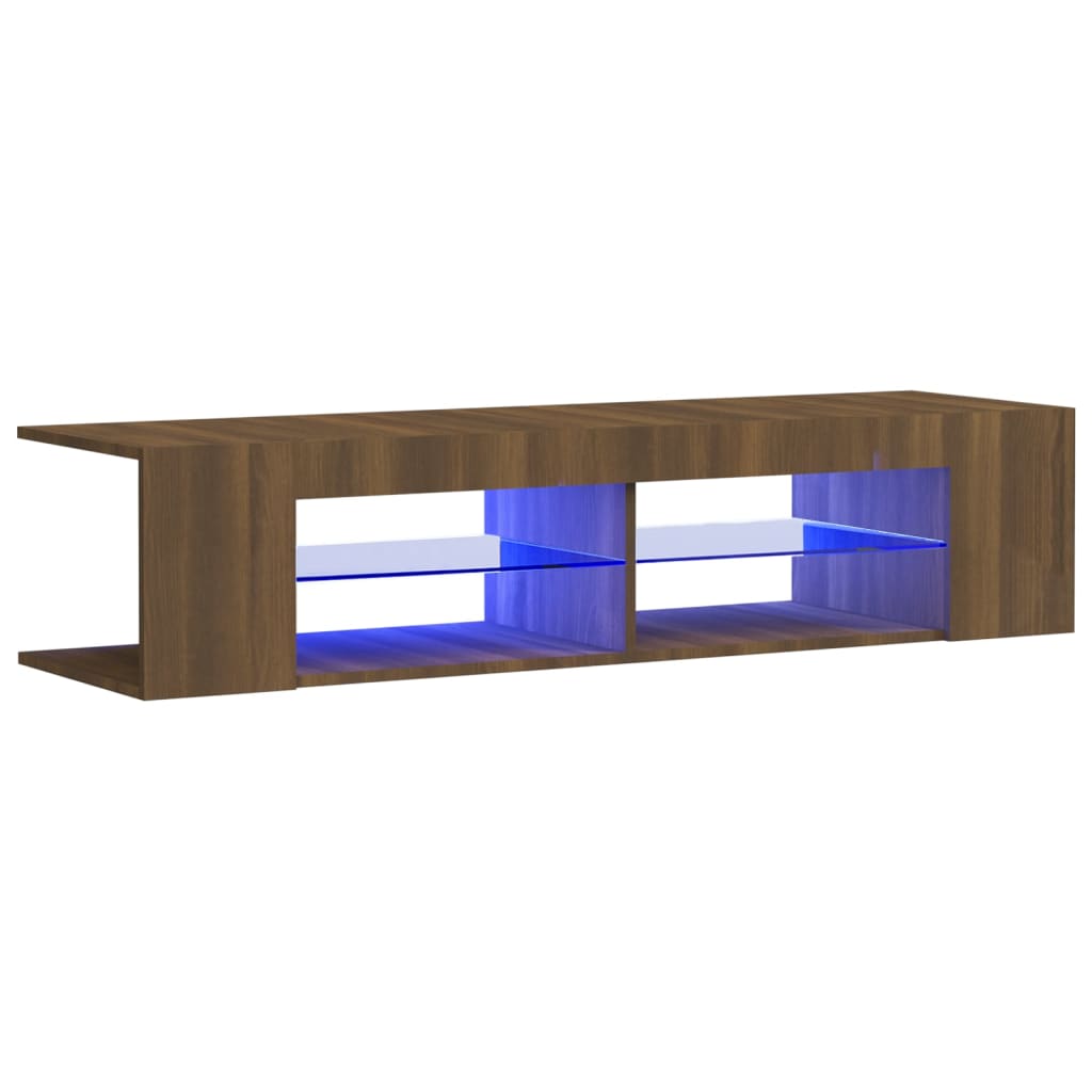 tv-bord med LED-lys 135x39x30 cm brun eg
