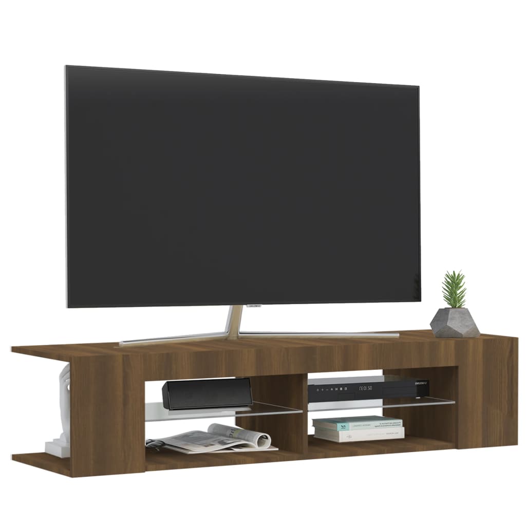 tv-bord med LED-lys 135x39x30 cm brun eg