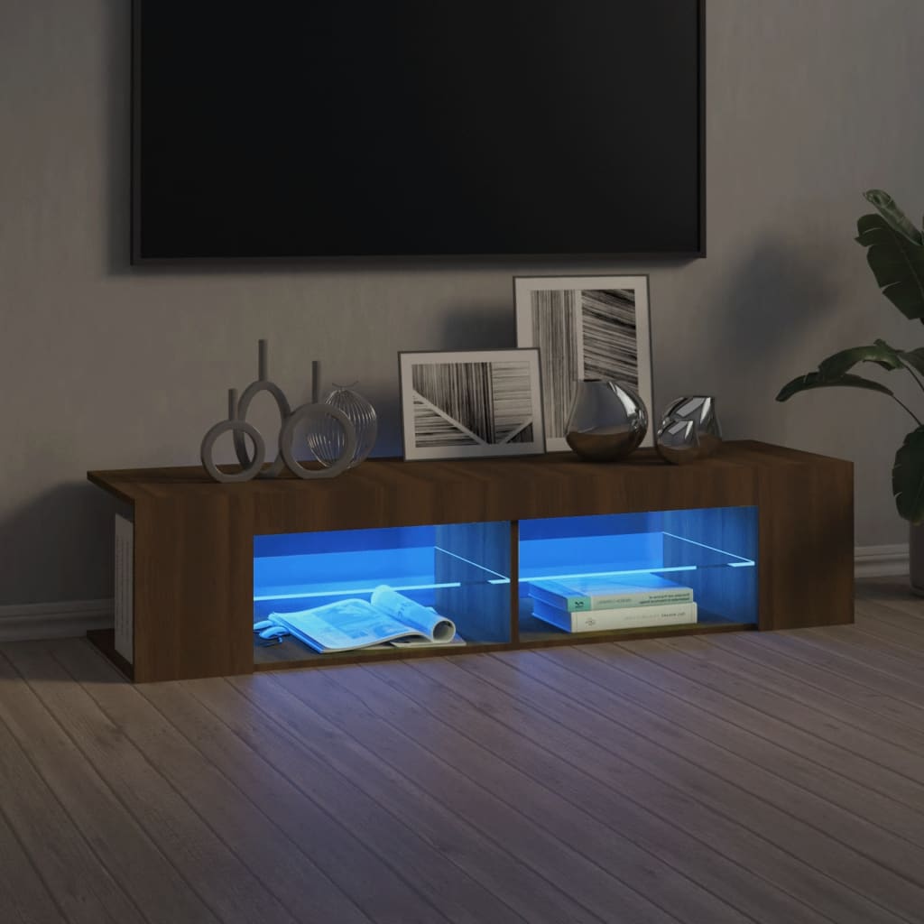 tv-bord med LED-lys 135x39x30 cm brun eg