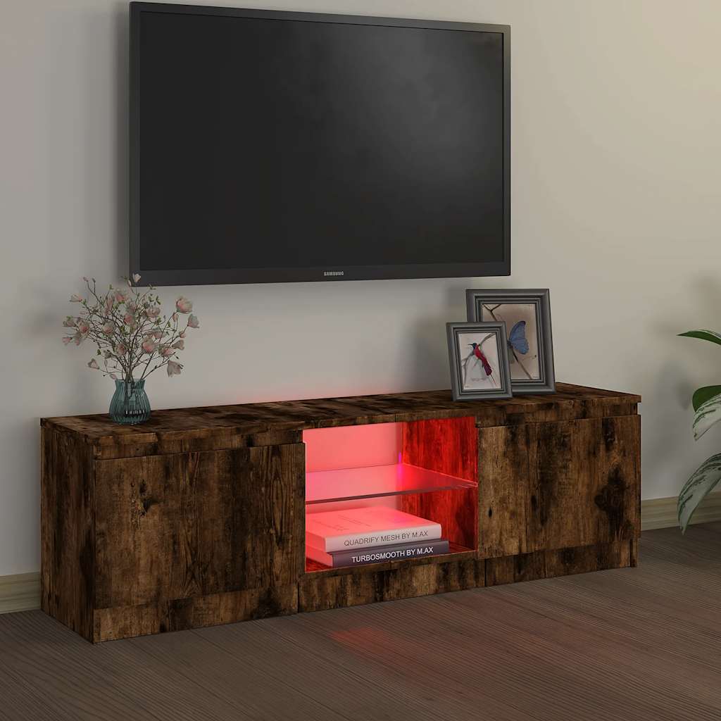 tv-bord med LED-lys 120x30x36 cm røget eg