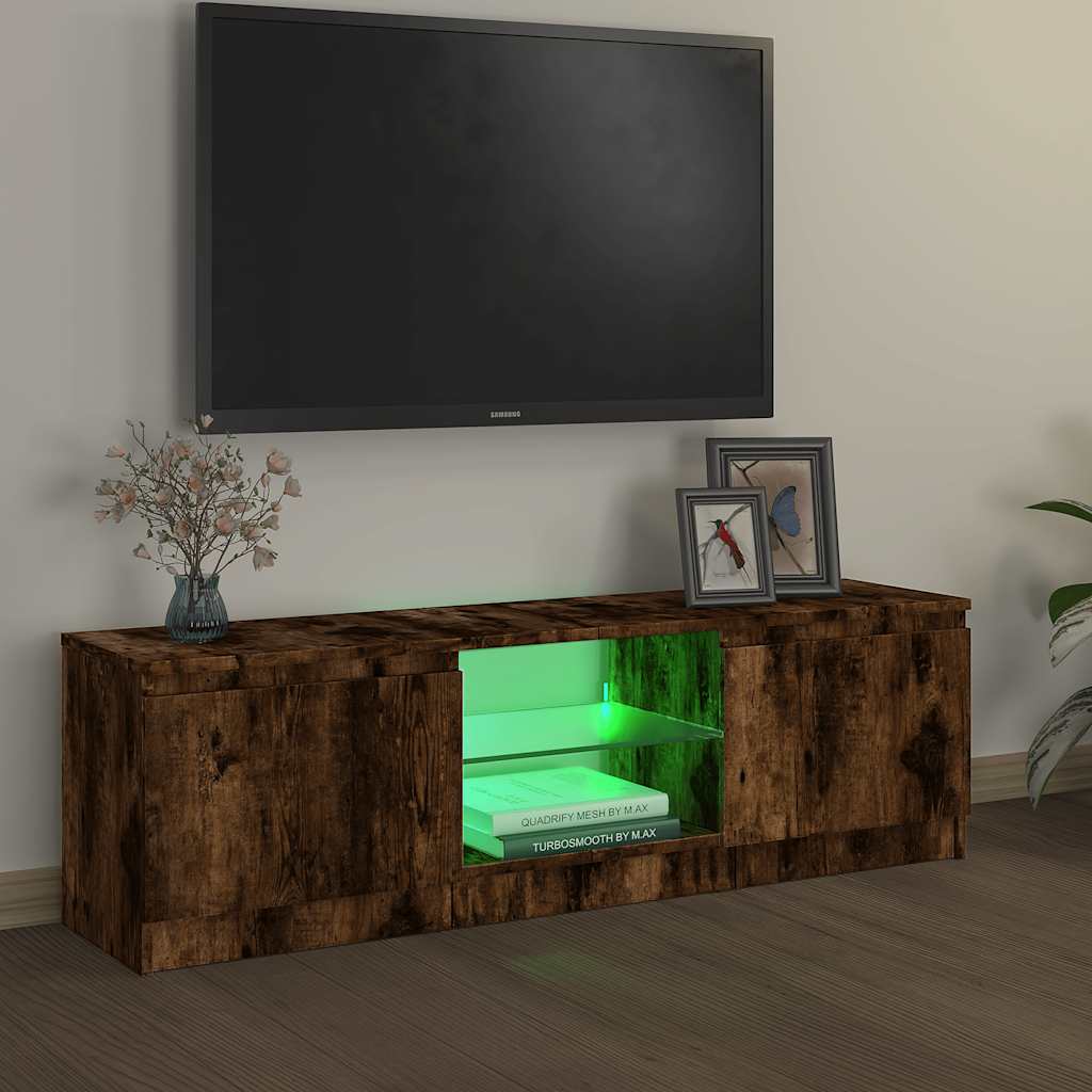 tv-bord med LED-lys 120x30x36 cm røget eg