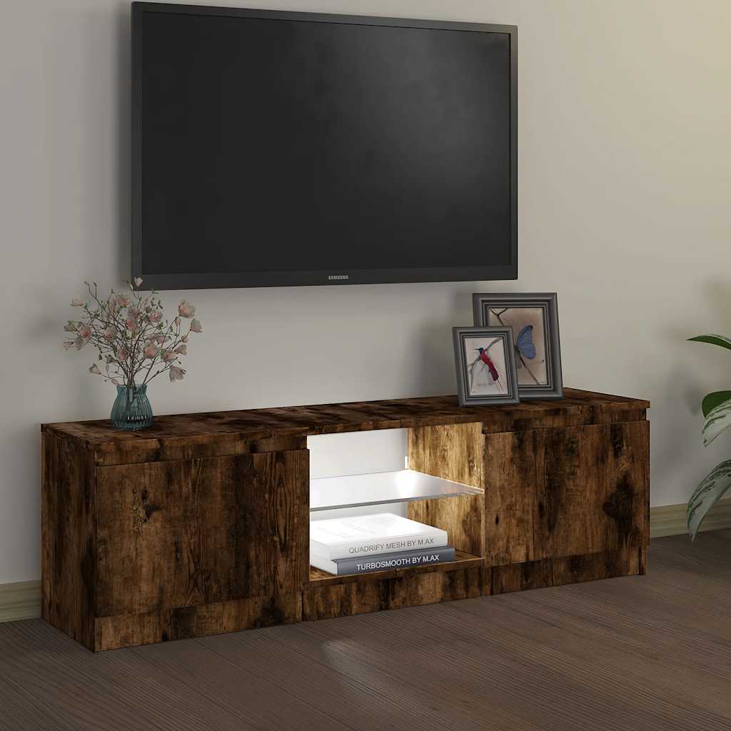 tv-bord med LED-lys 120x30x36 cm røget eg