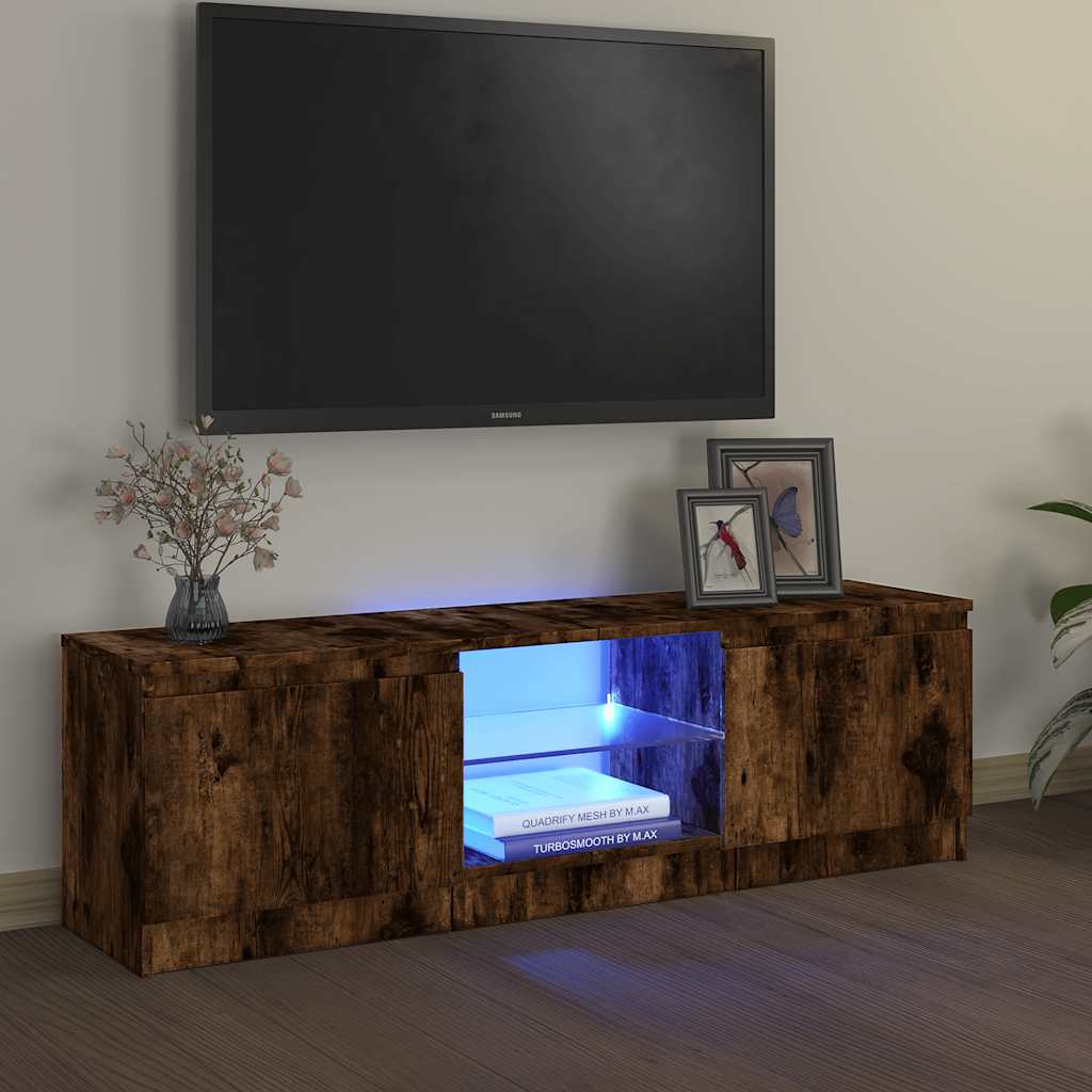 tv-bord med LED-lys 120x30x36 cm røget eg