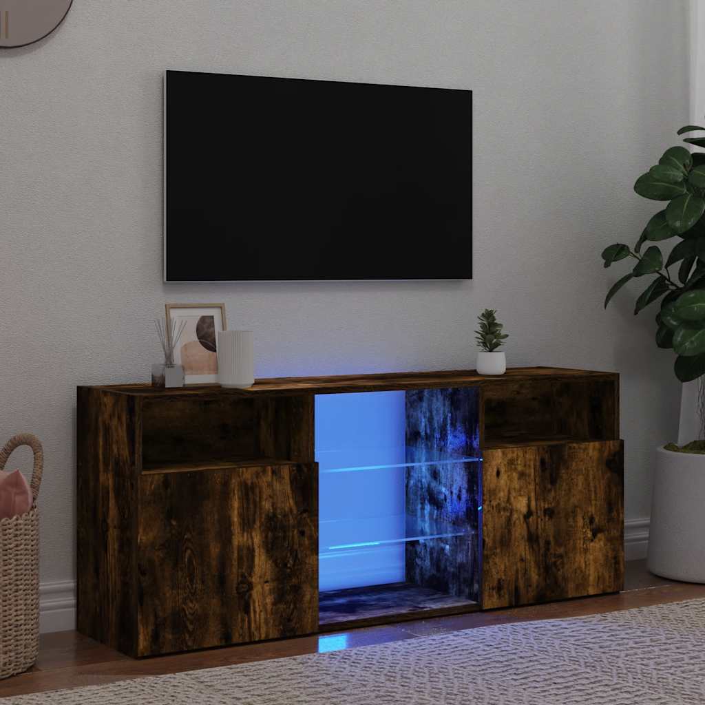 tv-bord med LED-lys 120x30x50 cm røget egetræsfarve