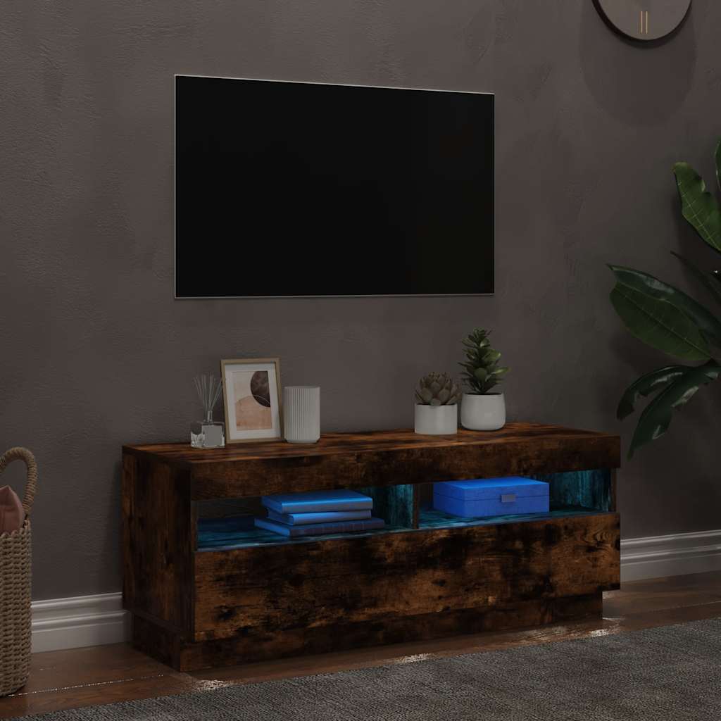 tv-bord med LED-lys 100x35x40 cm røget eg