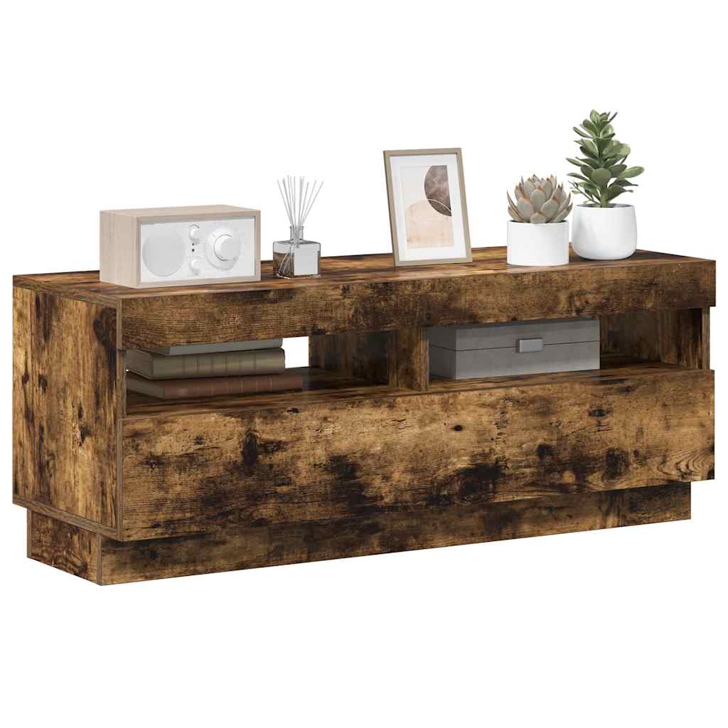 tv-bord med LED-lys 100x35x40 cm røget eg