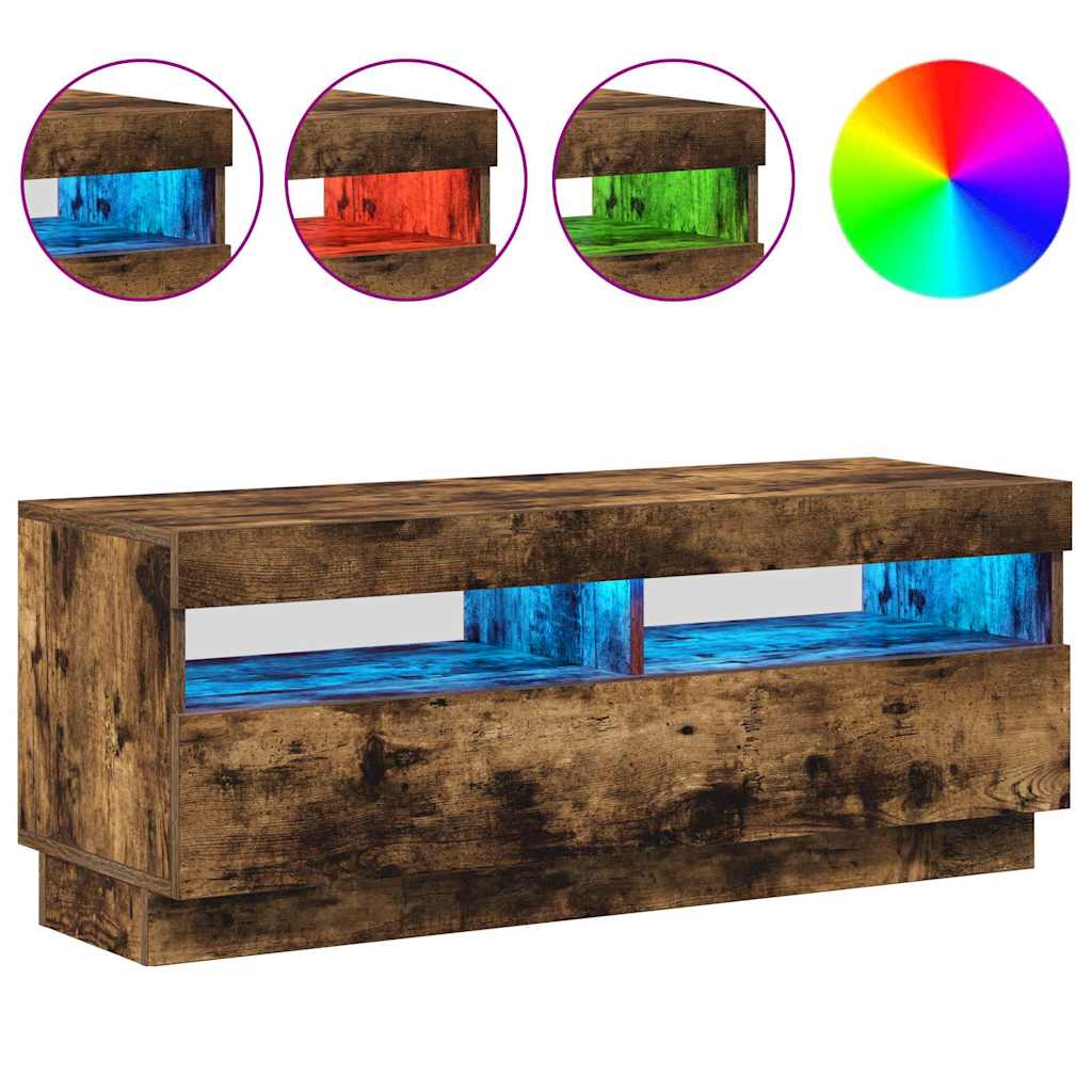 tv-bord med LED-lys 100x35x40 cm røget eg