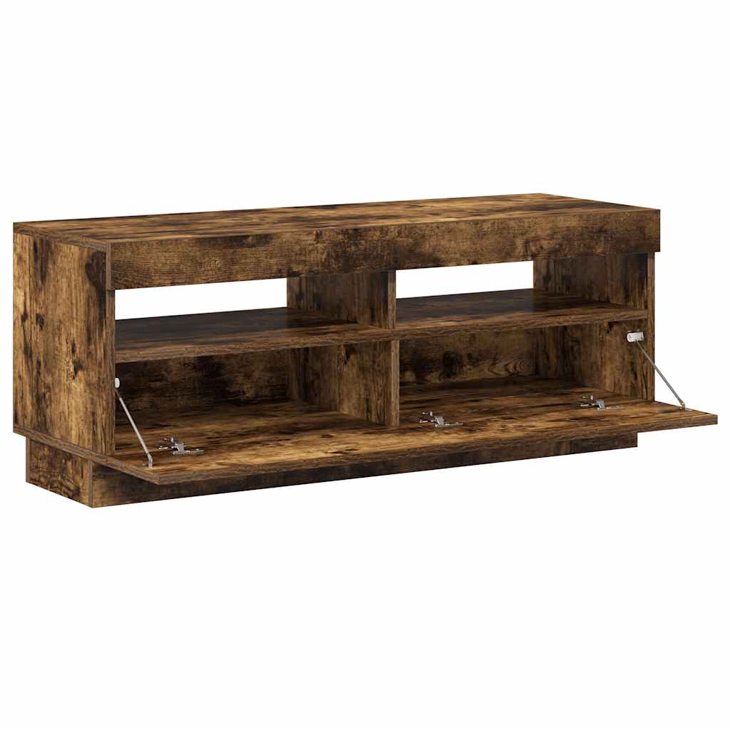 tv-bord med LED-lys 100x35x40 cm røget eg