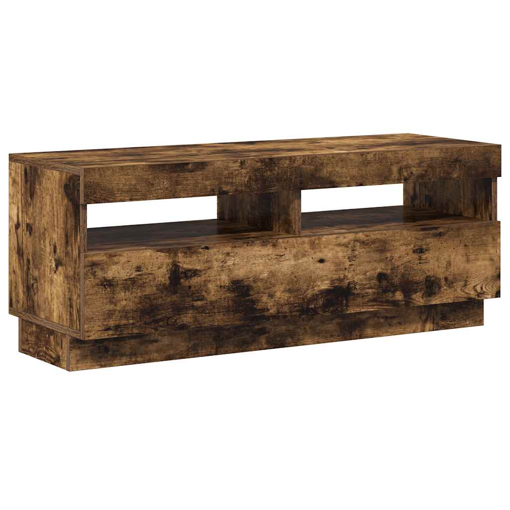 tv-bord med LED-lys 100x35x40 cm røget eg