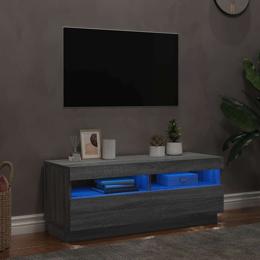 tv-bord med LED-lys 100x35x40 cm grå sonoma-eg