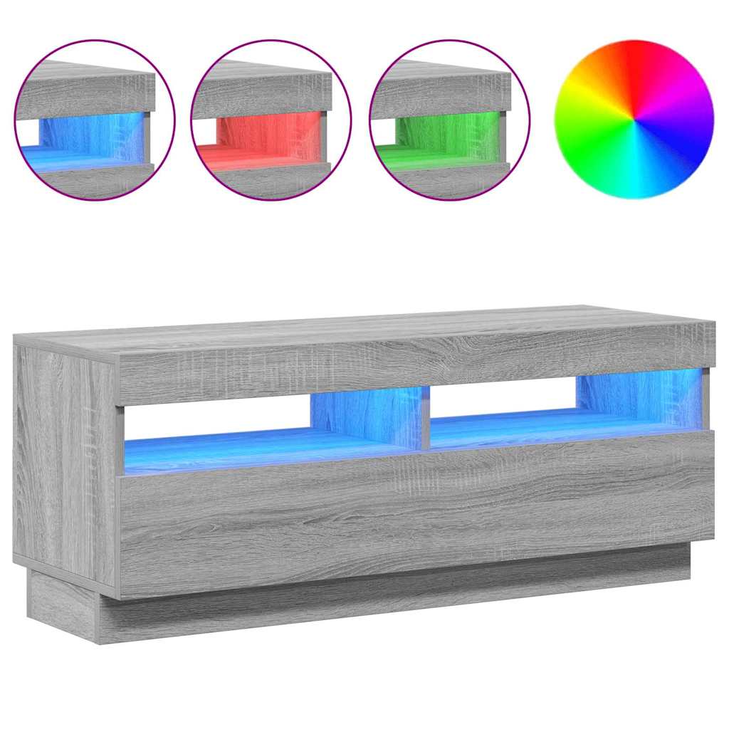 tv-bord med LED-lys 100x35x40 cm grå sonoma-eg