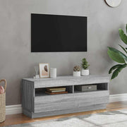 tv-bord med LED-lys 100x35x40 cm grå sonoma-eg
