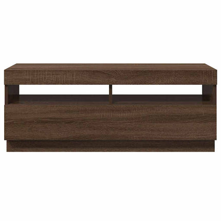 tv-bord med LED-lys 100x35x40 cm brun eg