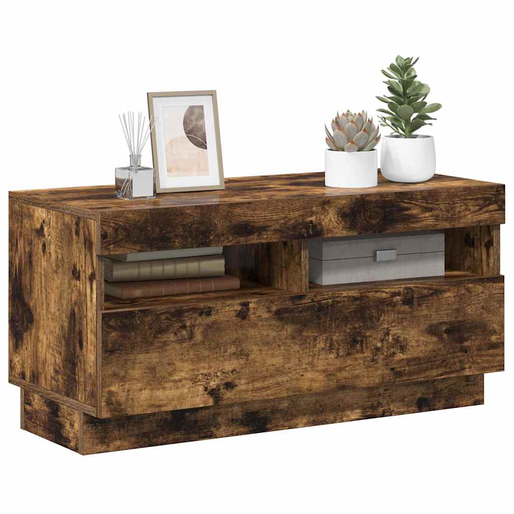 tv-bord med LED-lys 80x35x40 cm røget eg