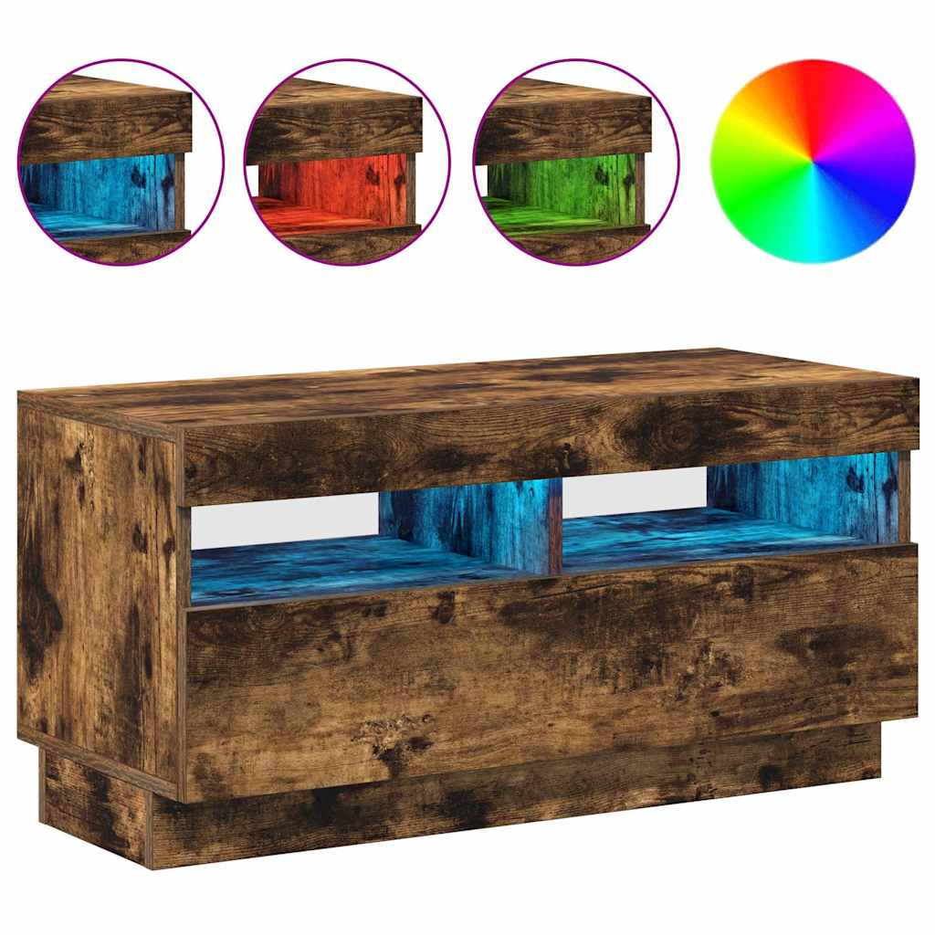 tv-bord med LED-lys 80x35x40 cm røget eg