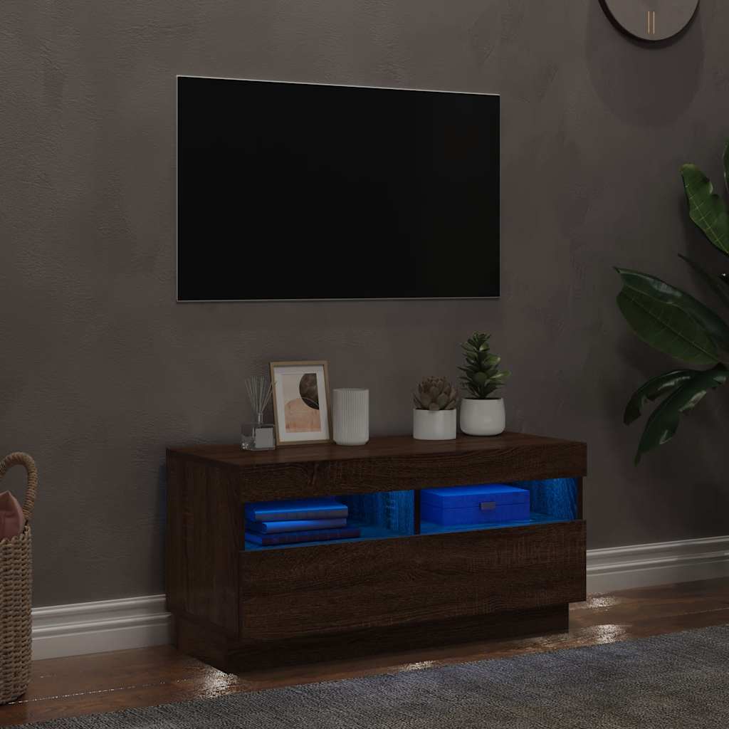 tv-bord med LED-lys 80x35x40 cm brun eg