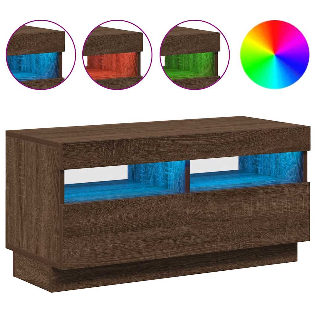 tv-bord med LED-lys 80x35x40 cm brun eg