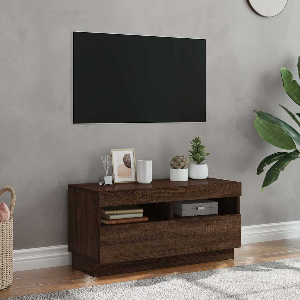 tv-bord med LED-lys 80x35x40 cm brun eg