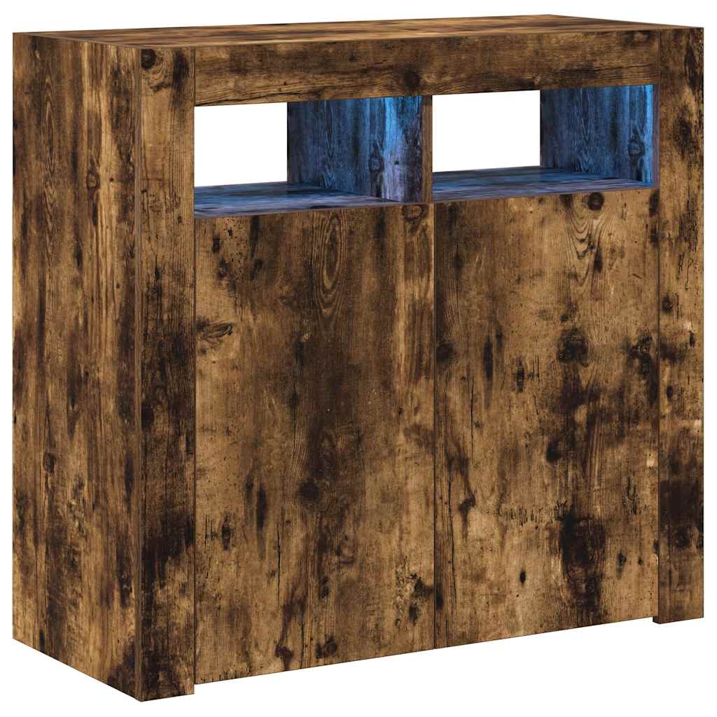 skænk med LED-lys 80x35x75 cm røget eg