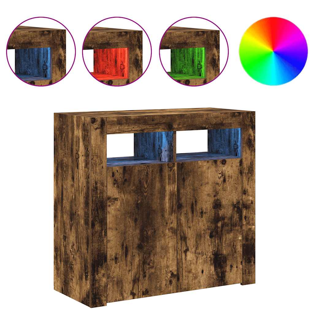 skænk med LED-lys 80x35x75 cm røget eg