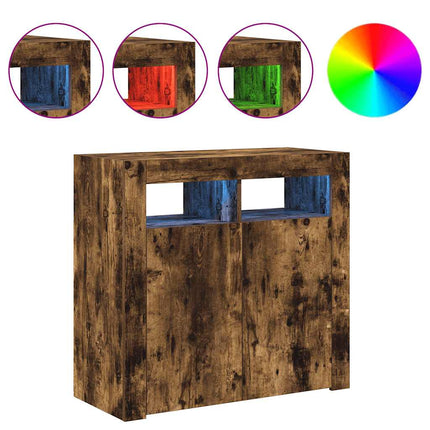 skænk med LED-lys 80x35x75 cm røget eg