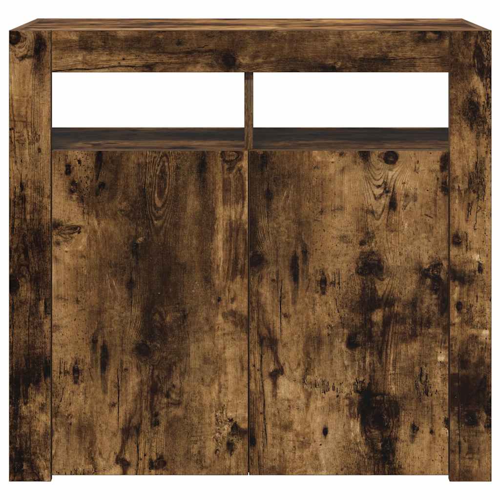 skænk med LED-lys 80x35x75 cm røget eg