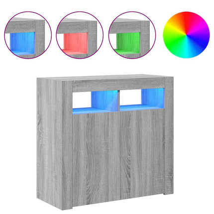 skænk med LED-lys 80x35x75 cm grå sonoma-eg