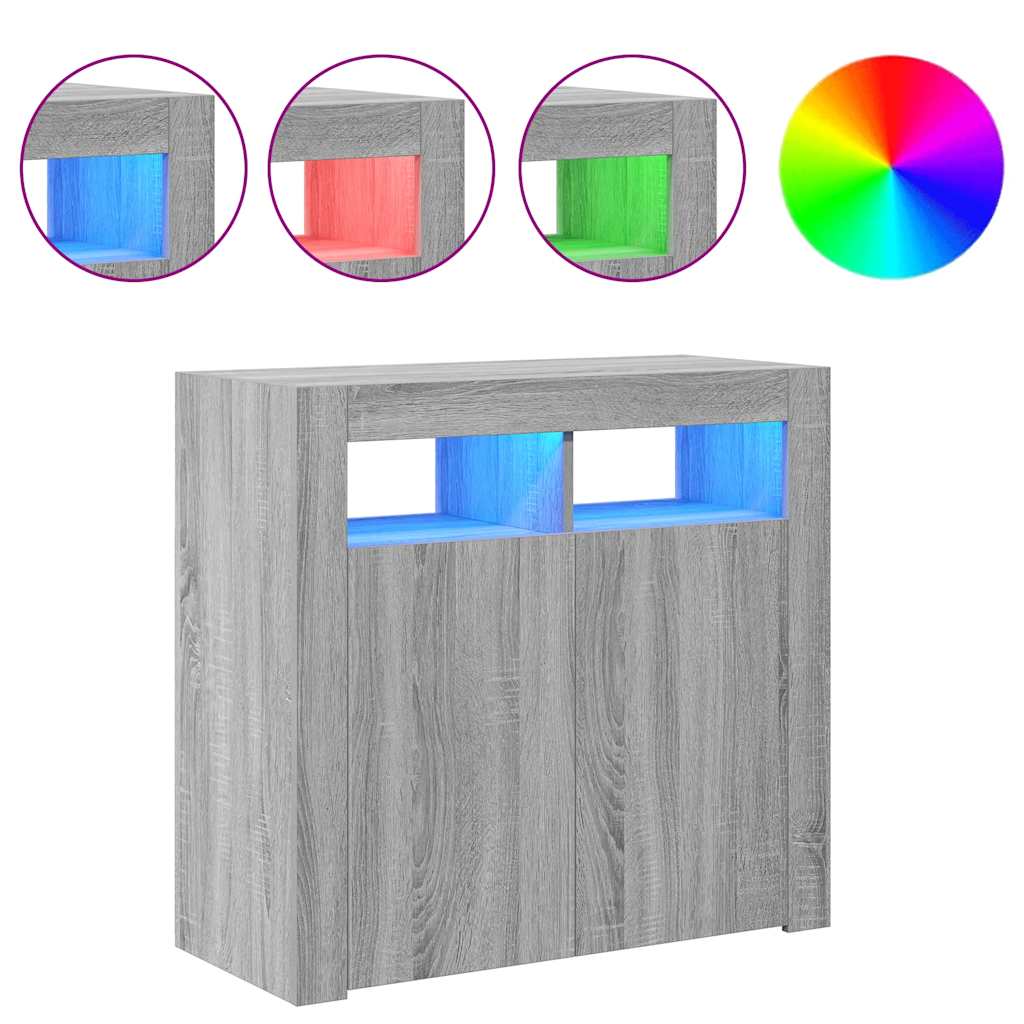 skænk med LED-lys 80x35x75 cm grå sonoma-eg