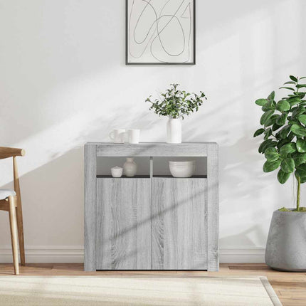 skænk med LED-lys 80x35x75 cm grå sonoma-eg