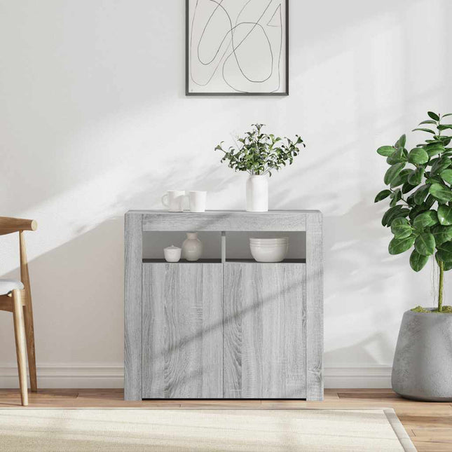 skænk med LED-lys 80x35x75 cm grå sonoma-eg