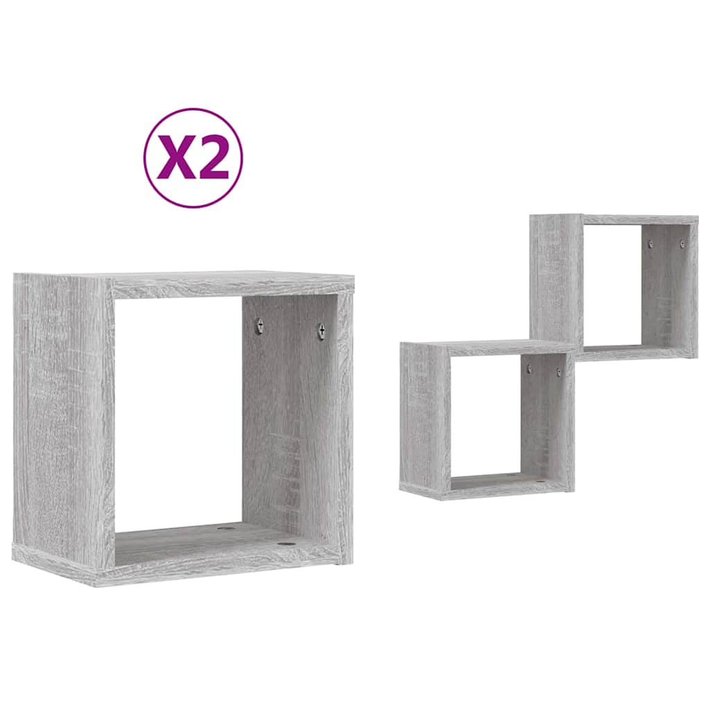 Væghylder 2 pcs Grå 26 x 15 x 26 cm Konstrueret træ