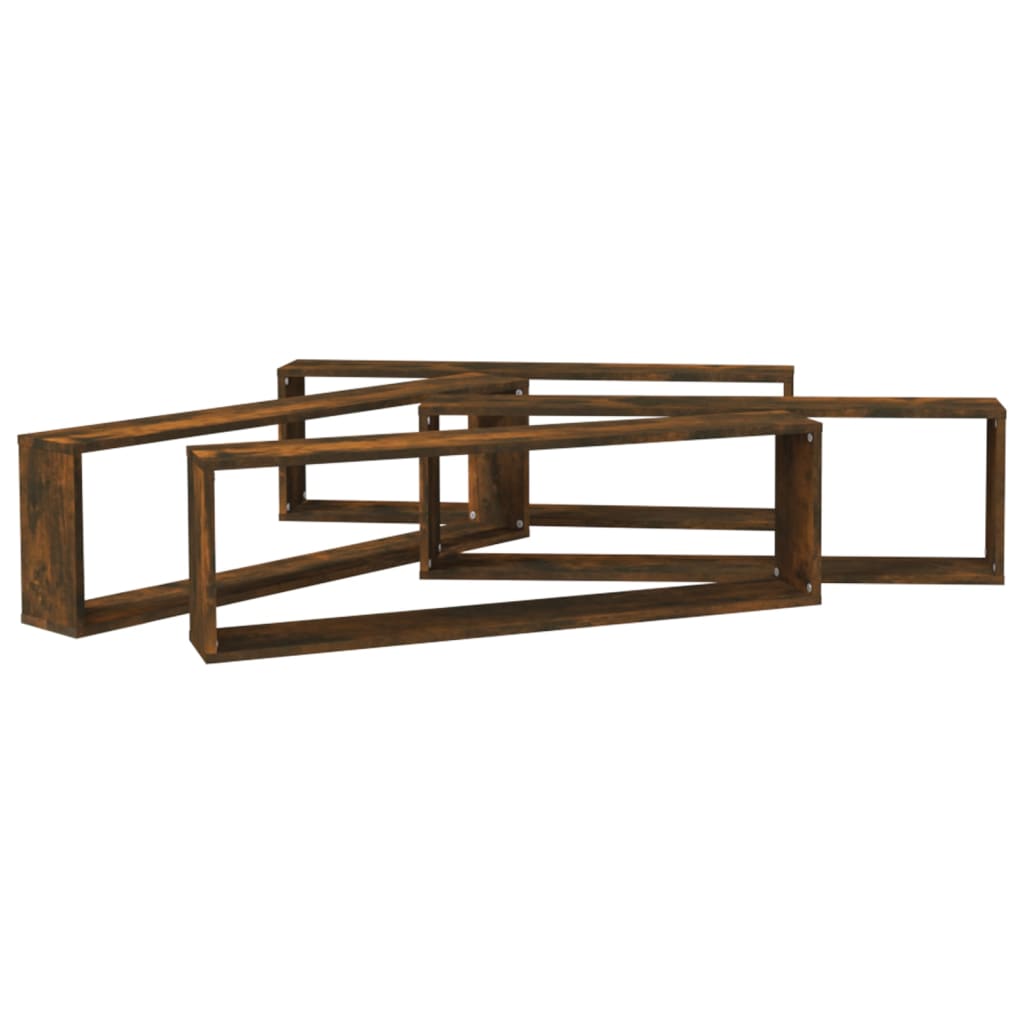 væghylder 4 stk. 100x15x30 cm konstrueret træ røget egetræ