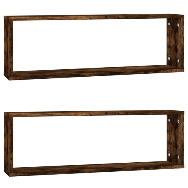væghylder 2 stk. 80x15x26,5 cm konstrueret træ røget egetræ