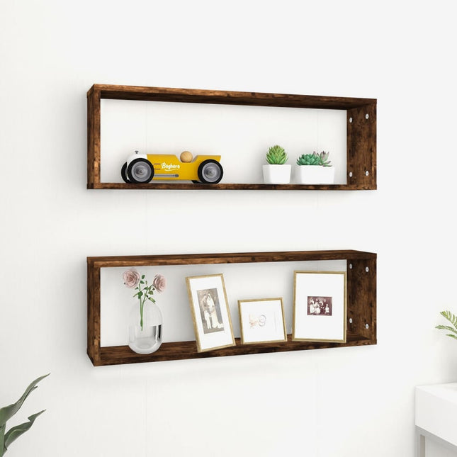 væghylder 2 stk. 80x15x26,5 cm konstrueret træ røget egetræ