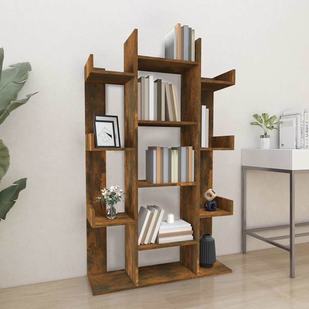bogreol 86x25,5x140 cm konstrueret træ røget egetræ billede
