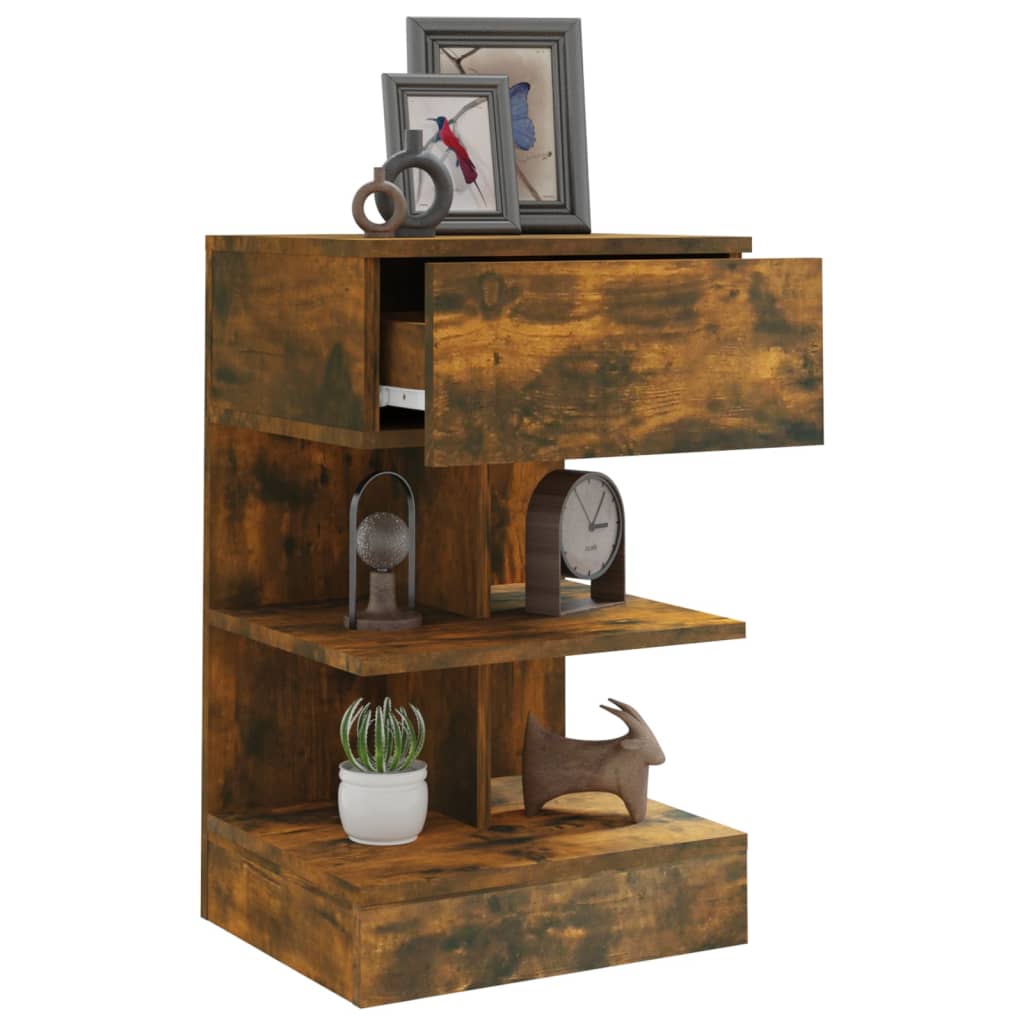 sengeborde 2 stk. 40x35x65 cm konstrueret træ røget egetræ