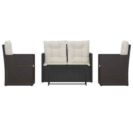 udendørs loungesæt 4 dele med hynder polyrattan sort