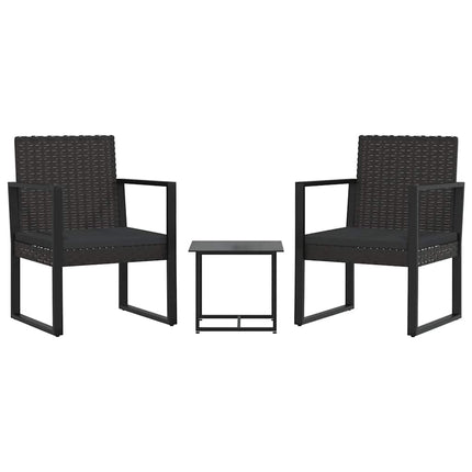loungesæt til haven 3 dele med hynder polyrattan sort