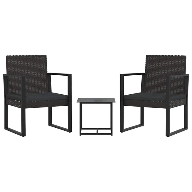 loungesæt til haven 3 dele med hynder polyrattan sort