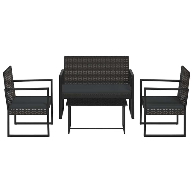 loungesæt til haven 4 dele med hynder polyrattan sort