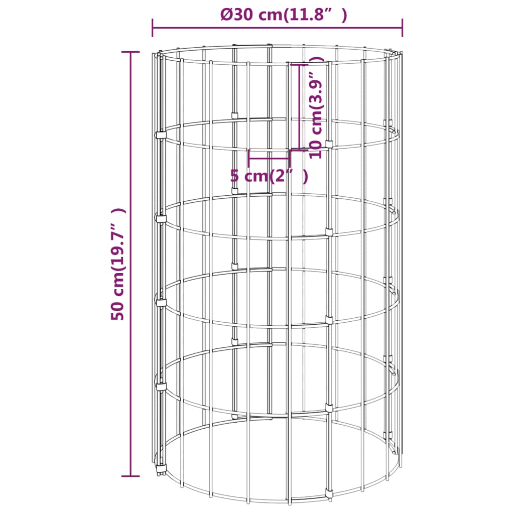 gabionsøjle Ø30x50 cm galvaniseret stål rund