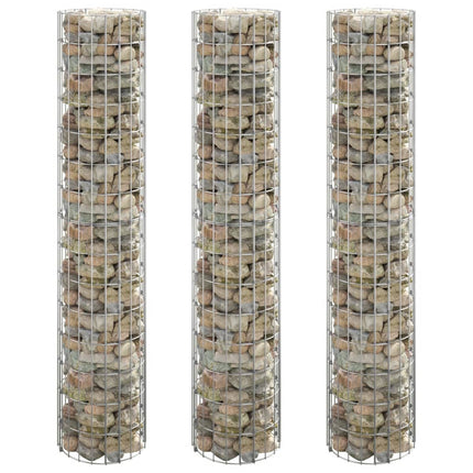 rundt gabion-havebede 3 stk. Ø30x150 cm galvaniseret stål